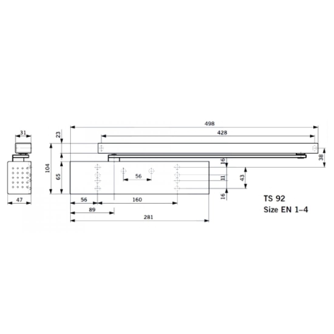 Dorma TS92 Size 14 Side Channel Overhead Door Closer